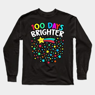 100 Days Brighter Happy 100 Days Of School Teachers Kids Long Sleeve T-Shirt